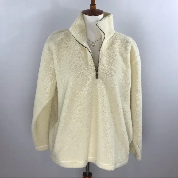 Liz Claiborne Cream Colored Sherpa Half Zip Faux Sherling Jacket - Picture 6 of 14